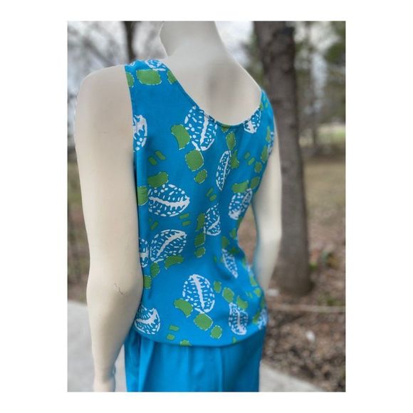 Alfred Sung Vintage 90s 100% Silk 3 Piece Dress Suit Turquoise Green Abstract - Picture 10 of 16